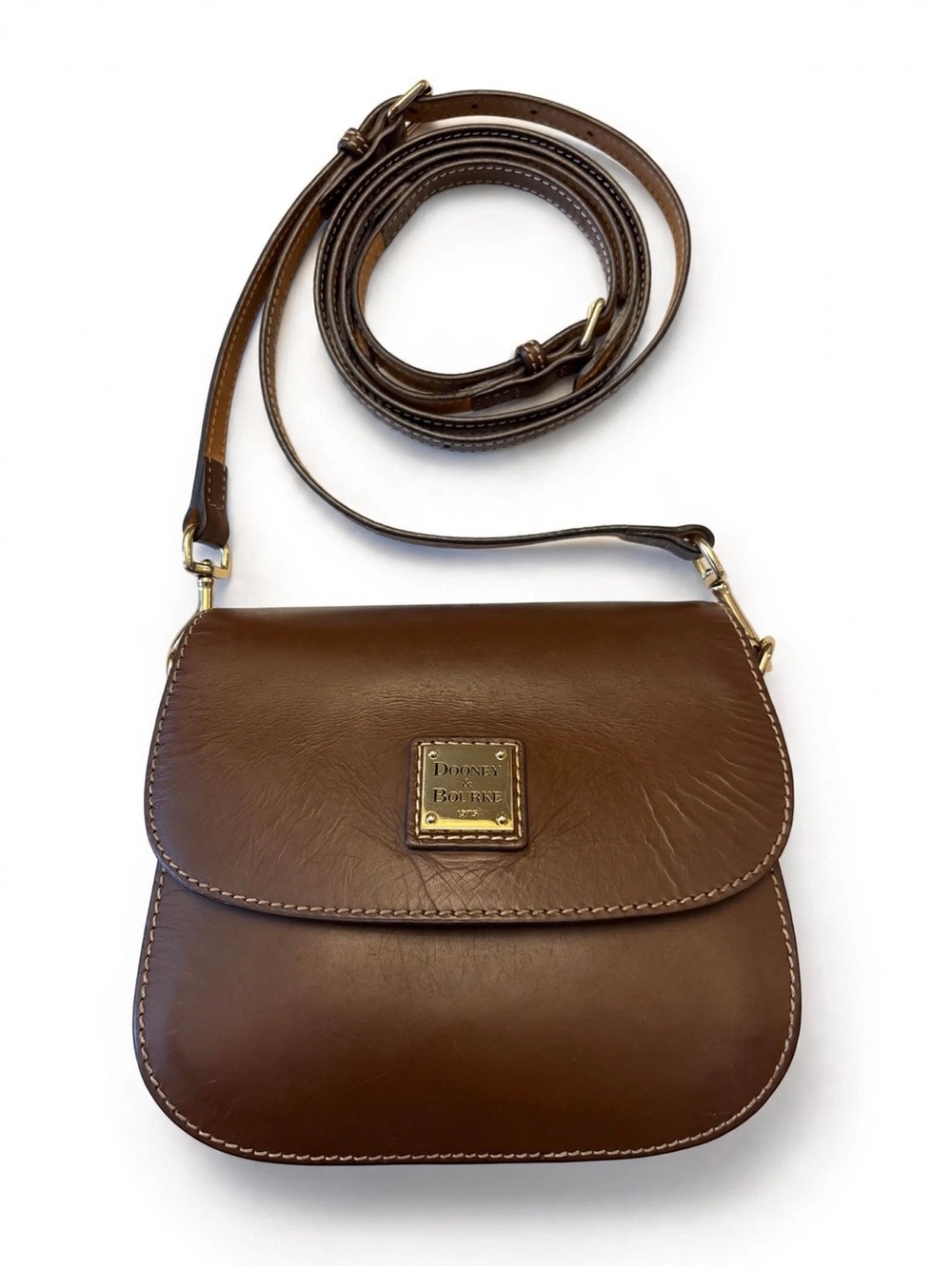Dooney & Bourke Smooth AWL Saddle Bag Small Brown